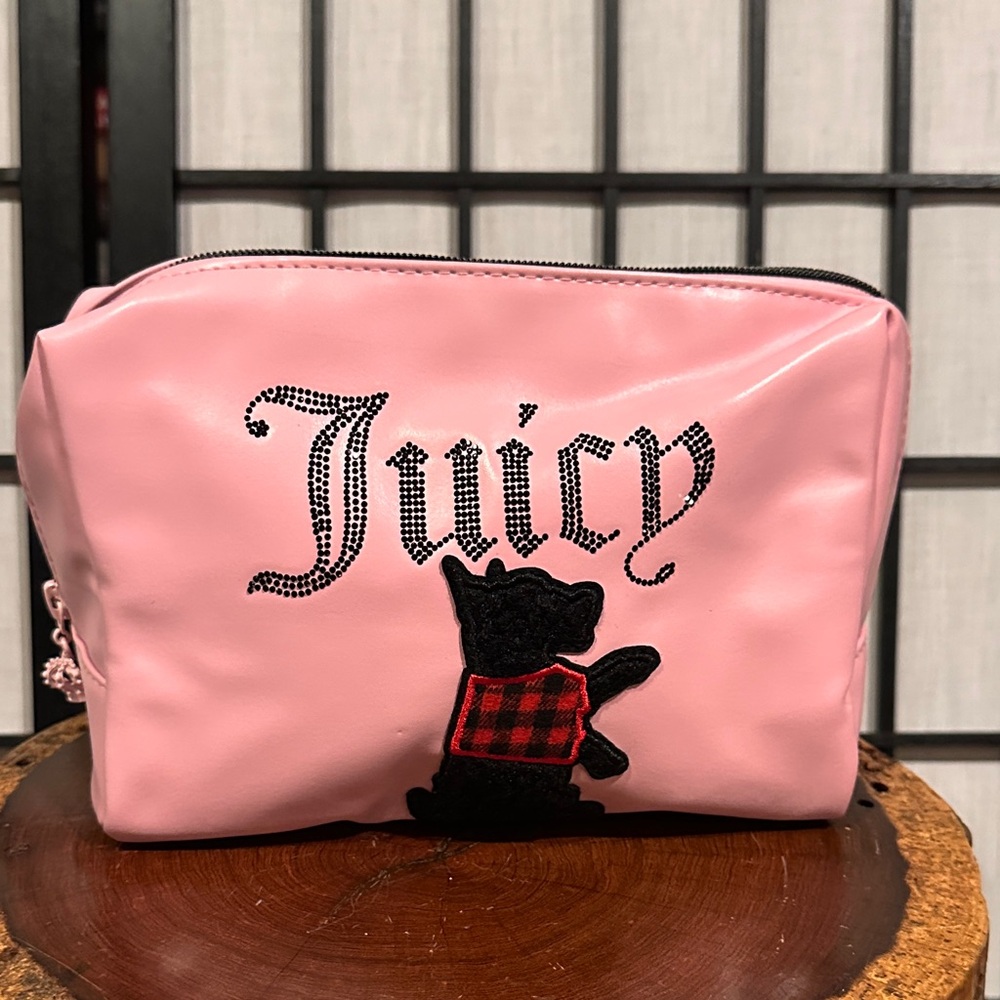 Juicy Couture Large Pink Cosmetic Pouch with Crown Charm NEW